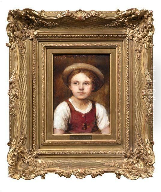 Bildnis Eines Jungen Madchens Im Roten Dirndl Und Weiser Bluse Oil Painting by Franz Von Defregger