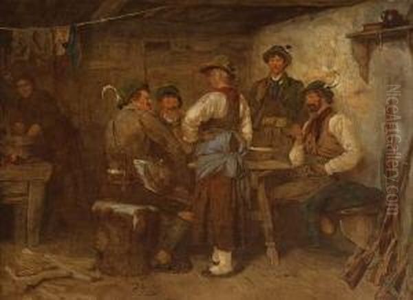 Die Wilderer In Der
 Sennhutte Oil Painting by Franz Von Defregger