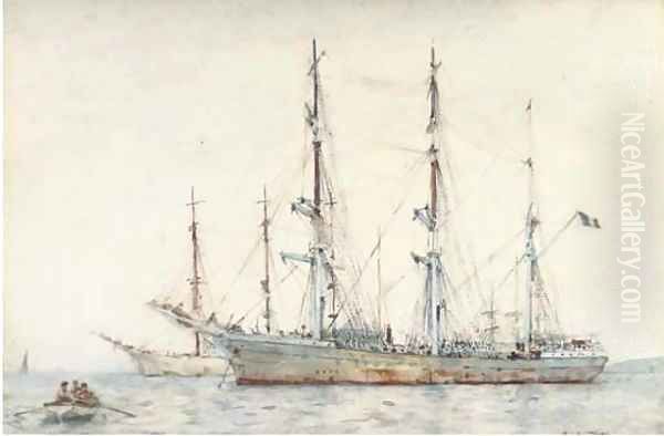 Grey day in the harbour Oil Painting by Henry Scott Tuke