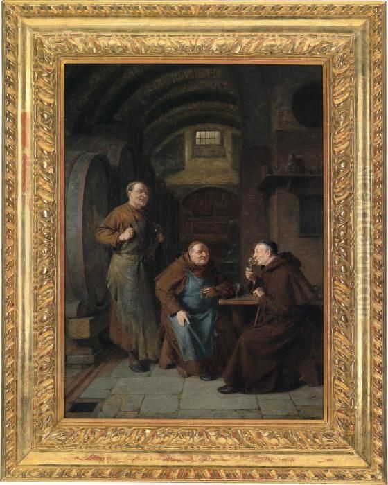 Frati Che Stanno Degustando Il Vino Oil Painting by Eduard Von Grutzner