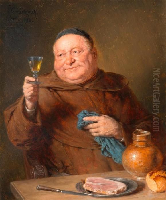 A Monk At A Meal Oil Painting by Eduard Von Grutzner