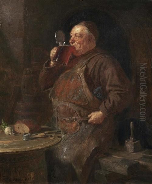 Brotzeit. 1899. Oil Painting by Eduard Von Grutzner