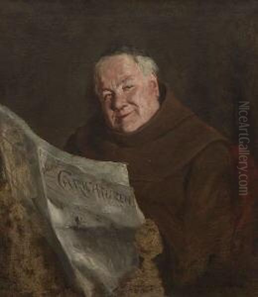 Monch Beim Studium Eines
 Karikaturenblattes. Oil Painting by Eduard Von Grutzner