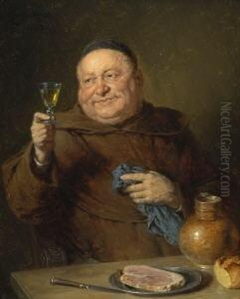 Monch Bei Der Brotzeit. Oil Painting by Eduard Von Grutzner