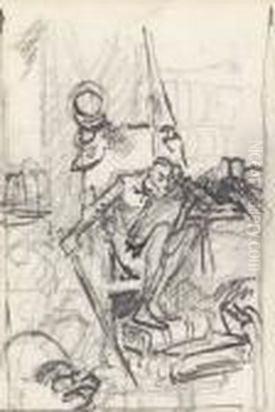 Don Quijote / Im
 Klosterkeller. Oil Painting by Eduard Von Grutzner