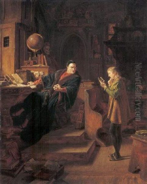 Mephisto Und Ein Student-szene Aus Faust Teil I Von Goethe Oil Painting by Eduard Von Grutzner