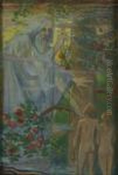 Gottvater Warnt Adam Und Eva Oil Painting by Ludwig Von Hofmann