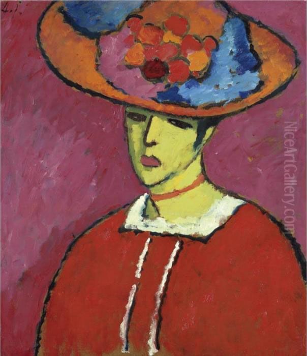 Schokko (schokko Mit Tellerhut)
 Schokko (schokko With Wide-brimmed Hat) Oil Painting by Alexei Jawlensky