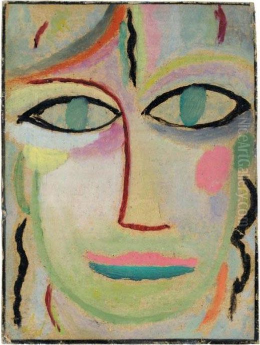 Frauenkopf (head Of A Woman) Oil Painting by Alexei Jawlensky
