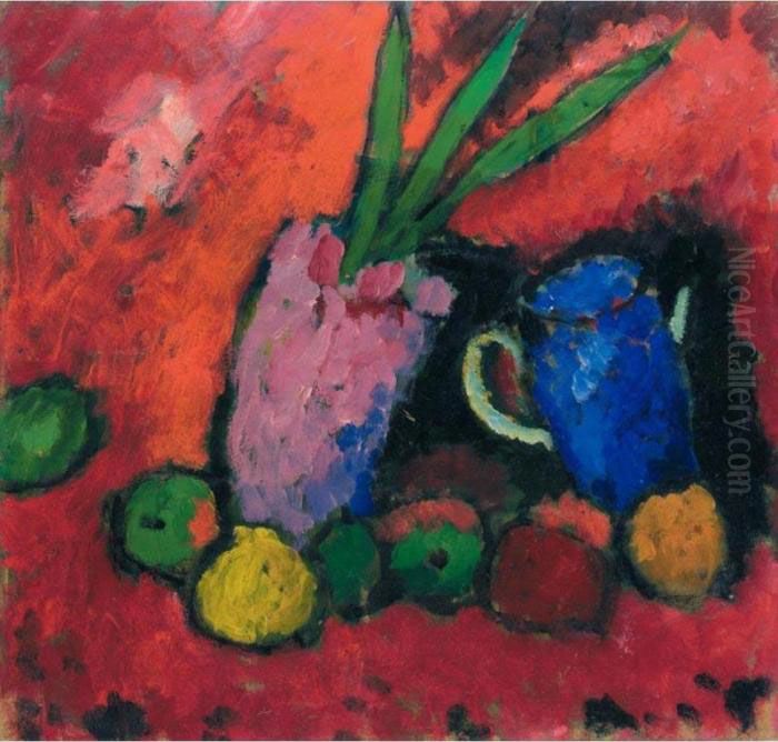 Stilleben Mit Hyazinthe, Blauem 
Krug Und Apfeln (still-life With Hyacinth, Blue Jug And Apples) Oil Painting by Alexei Jawlensky