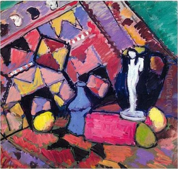 Stilleben Mit Weissem Figurchen 
Und Blauer Flasche (still-life With Small White Figure And Blue Bottle Oil Painting by Alexei Jawlensky