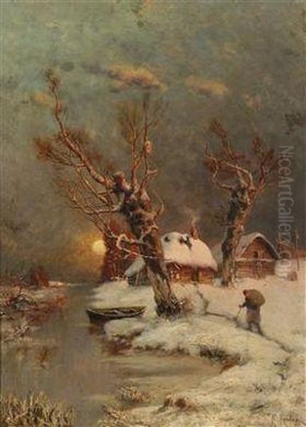Romantic Winter Landscape Oil Painting by Iulii Iul'evich (Julius) Klever