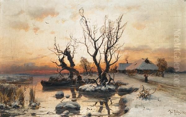 A Winter's Sunset Oil Painting by Iulii Iul'evich (Julius) Klever