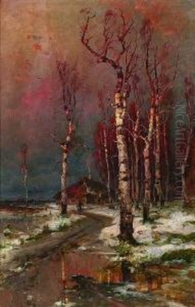 Birkenallee Beim
 Bauernhaus Oil Painting by Iulii Iul'evich (Julius) Klever