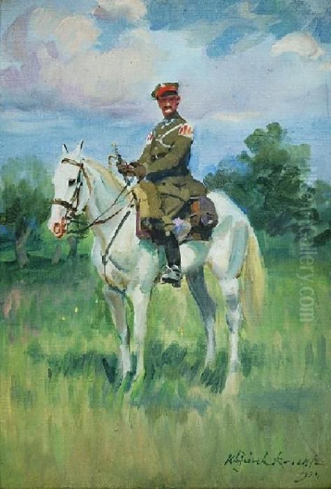 Ulan Na Koniu Oil Painting by Wojciech Von Kossak