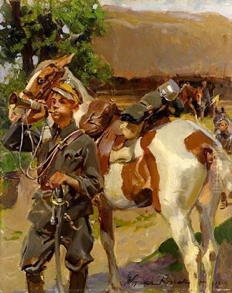 Trebacz 3 Plk Ulanow Slaskich Oil Painting by Wojciech Von Kossak