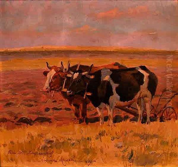 Woly Przy Plugu Oil Painting by Wojciech Von Kossak