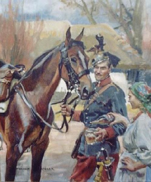 Pozegnanie Z Dziewczyna (1912) Oil Painting by Wojciech Von Kossak