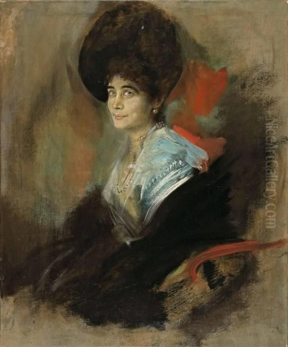 Furstin Henckel Von Donnersmarck Oil Painting by Lenbach Franz Von