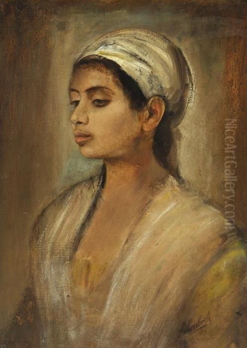 Nubisches Madchen Mit Turban Oil Painting by Lenbach Franz Von