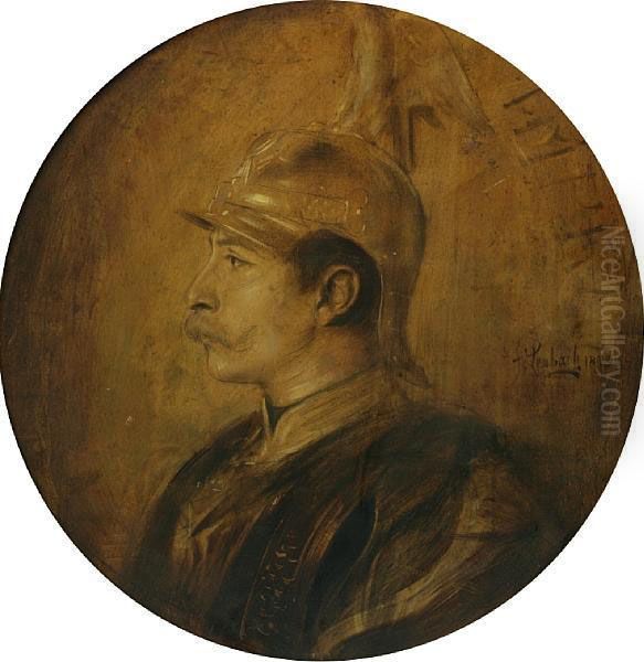 A Portrait Of A Military Officer In Profile, Thought To Be Kaiser Wilhelm Ii Oil Painting by Lenbach Franz Von