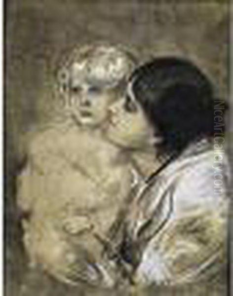 Frau Mit Kind Oil Painting by Lenbach Franz Von