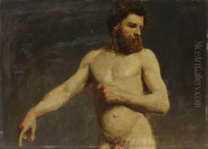 Mannliche Aktstudie Oil Painting by Lenbach Franz Von