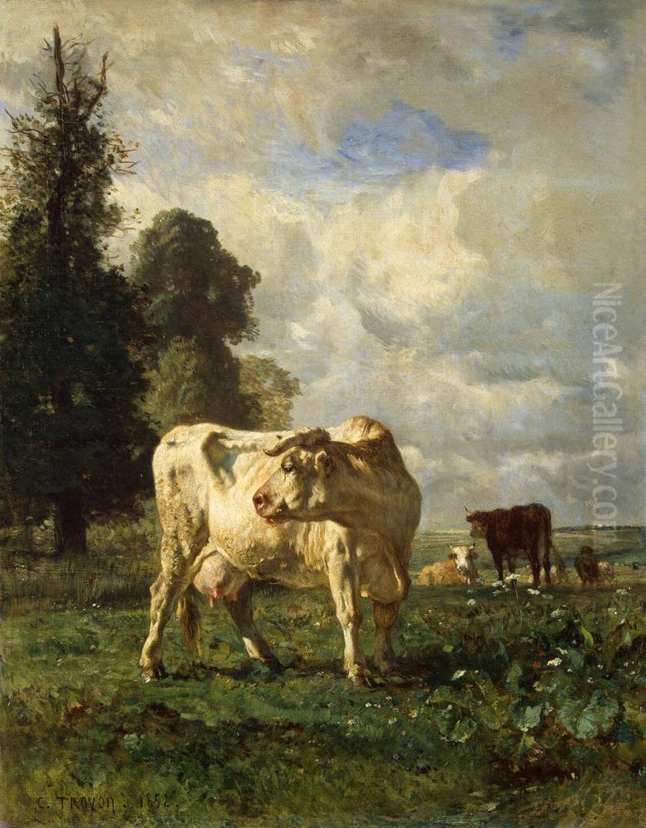 Cows in the Field Oil Painting by Constant Troyon