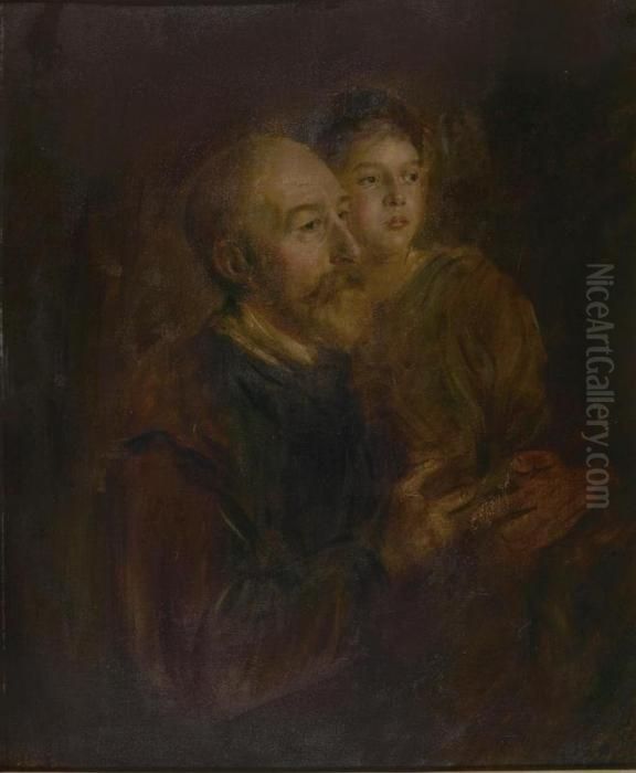 Giovanni Meyer, Marchese Di Montagliari, Mit Seiner Tochter
 Palma. Oil Painting by Lenbach Franz Von