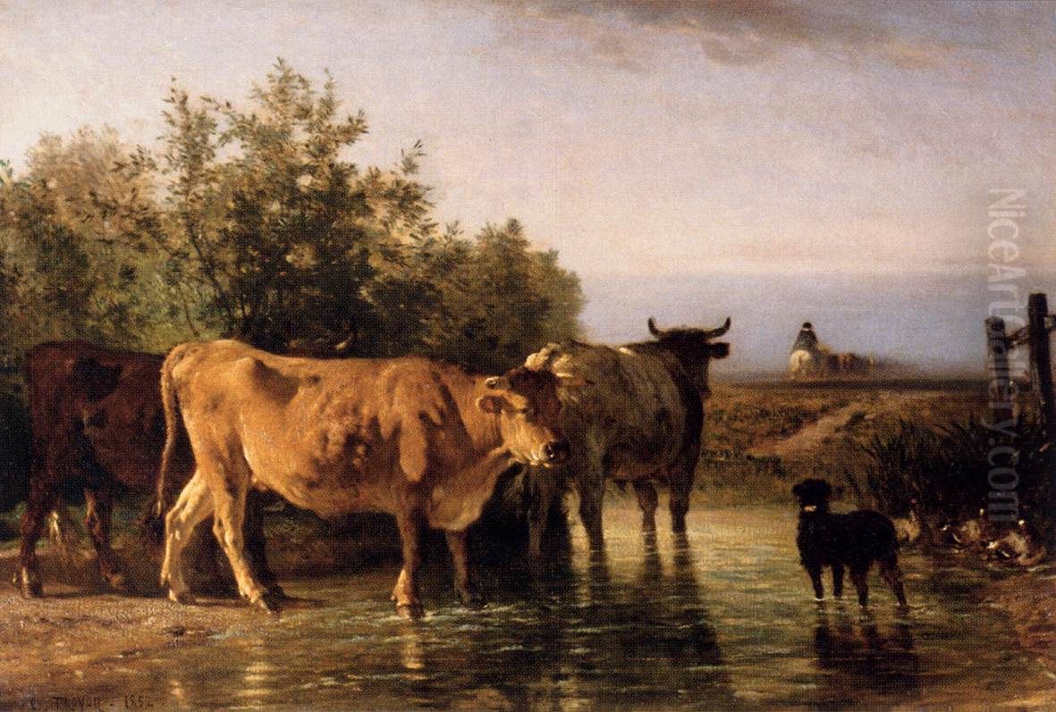 The Ford Oil Painting by Constant Troyon