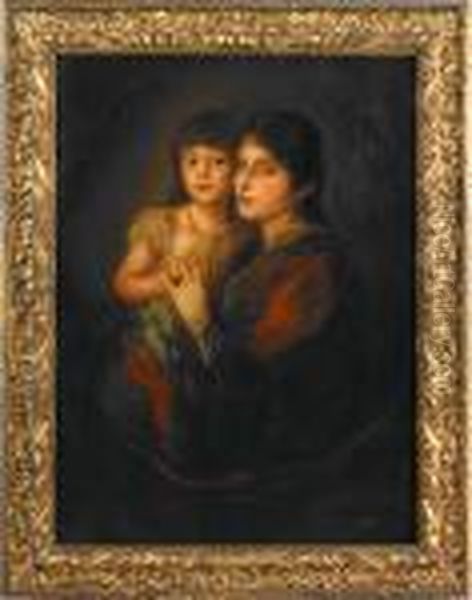 Portrait Of A Mother With Child Oil Painting by Lenbach Franz Von