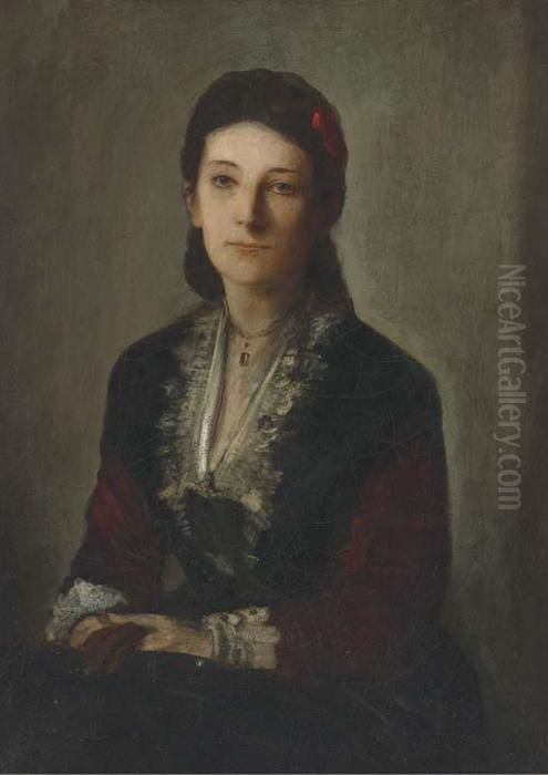 Portrait Of Gertrud Grafin V. 
Werthern Nee Von Bulow, Seatedhalf-length, In A Black Dress Oil Painting by Lenbach Franz Von