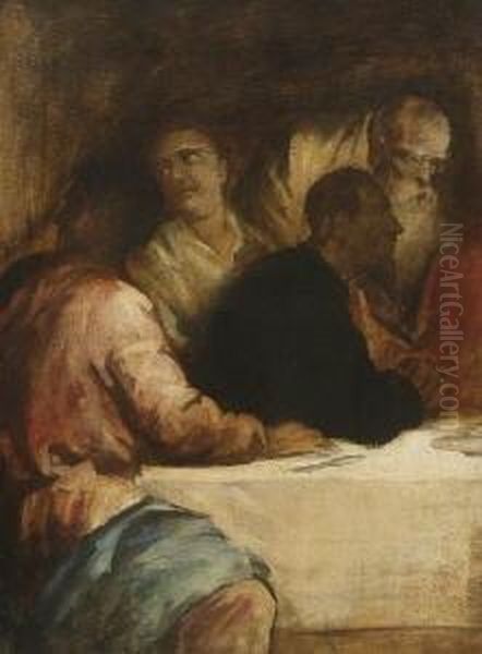 Abendmahlsszene Oil Painting by Lenbach Franz Von