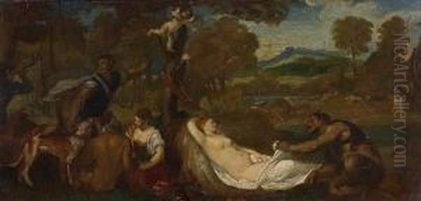 Jupiter Und Antiope Oil Painting by Lenbach Franz Von