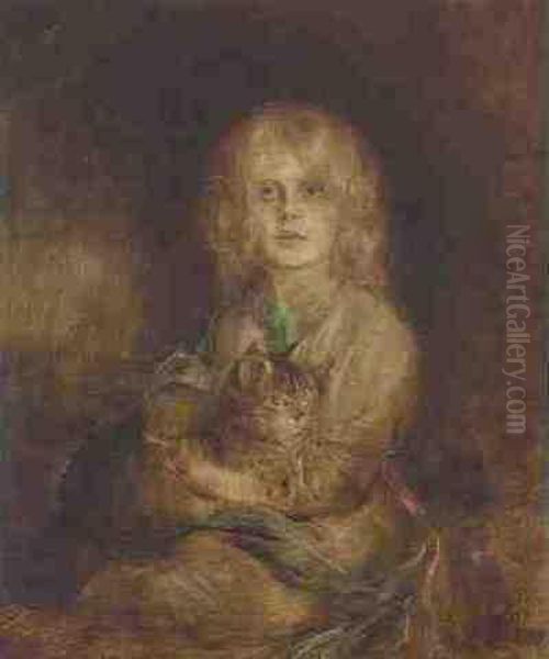 Marion Lenbach Mit Katze Oil Painting by Lenbach Franz Von