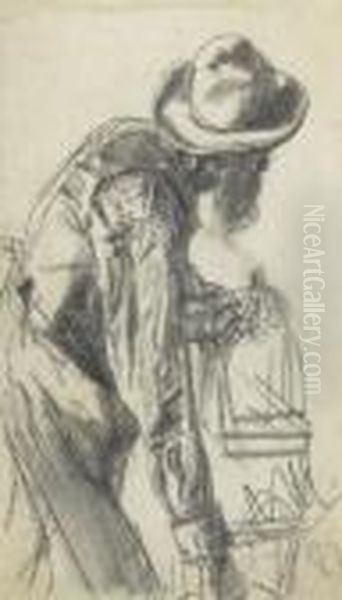 Man With Abirdcage Oil Painting by Adolph von Menzel