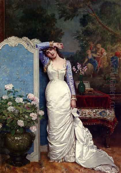 Young Woman In An Interior Oil Painting by Toulmouche Auguste