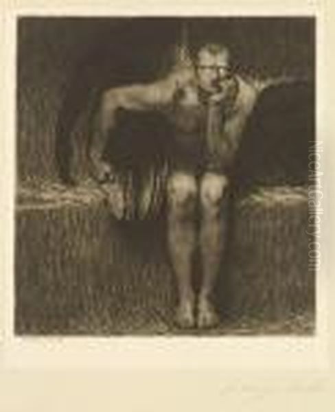 Luzifer Oil Painting by Franz von Stuck