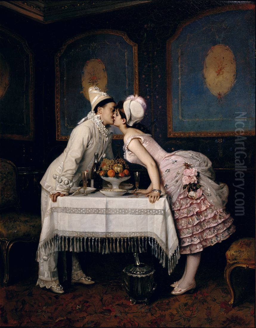Le baiser Oil Painting by Toulmouche Auguste