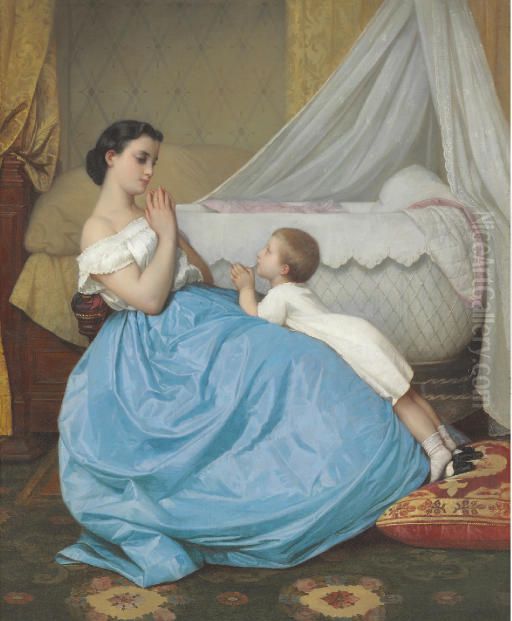 A Bedtime Prayer Oil Painting by Toulmouche Auguste