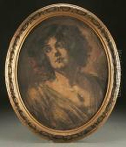 Portrait Of A Woman With Ribbon In Hair Oil Painting by Franz von Stuck