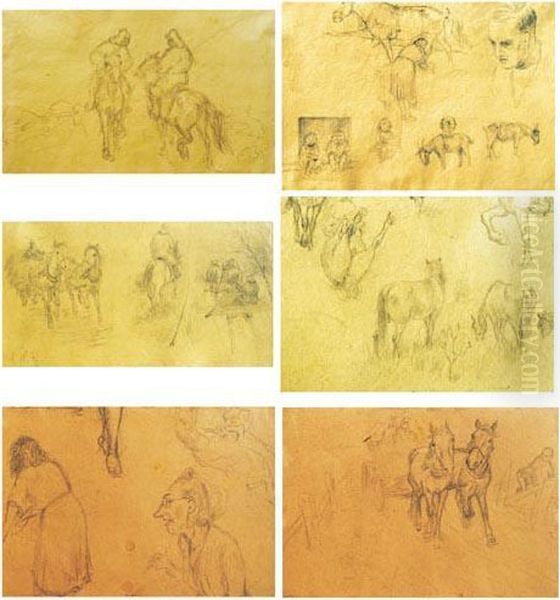 A. Szkice Do Przedstawien Zaprzegow, Jezdzcow I Koni
 B. Szkic Do Przedstawienia Dwoch Jezdzcow Oil Painting by Alfred Wierusz-Kowalski