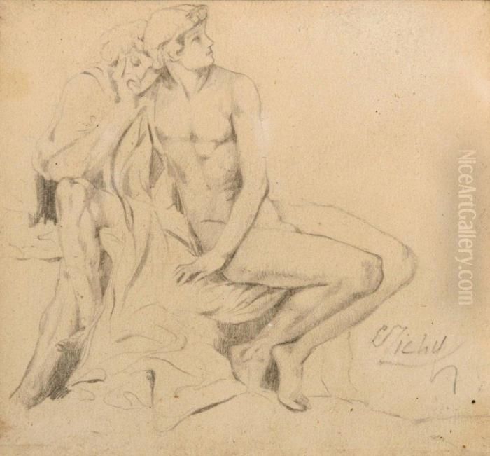 Ket Akt Oil Painting by Mihaly von Zichy