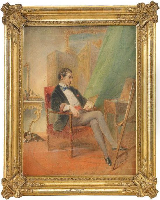 A Self-portrait Of The Artist In His Studio In Paris Oil Painting by Mihaly von Zichy