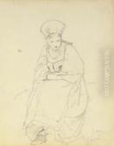 Seven Figure Studies: A Seated 
Peasant Girl Seen From Behind; Anorthodox Priest; Drapery; A Seated 
Peasant Girl Looking Down; Aservant With A Tray Of Food; A Female Nude, 
Half-length; And Asleeping Female Nude Oil Painting by Mihaly von Zichy