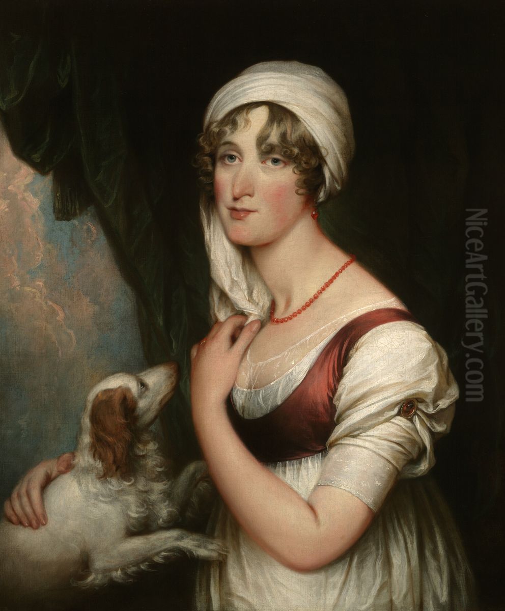 Sarah Trumbull with a Spaniel Oil Painting by John Trumbull