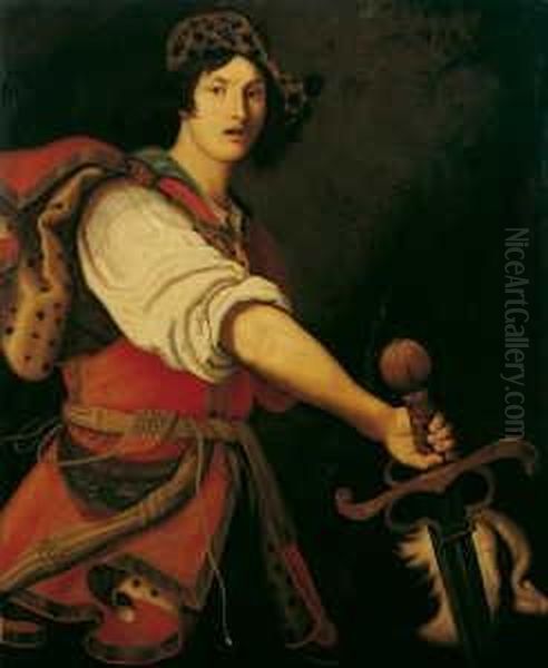 Umkreis David Mit Dem 
Abgeschlagenen Haupte Des Goliath. Ol Auf Leinwand . H 125; B 101 Cm Oil Painting by Aubin Vouet