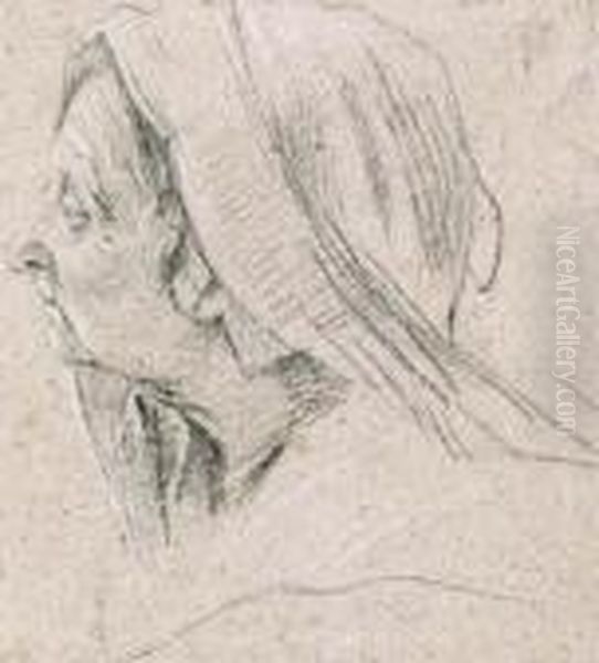 The Head Of An Old Woman Oil Painting by Aubin Vouet