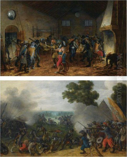 A Singerie With Monkeys In A 
Guardroom Taking A Cat Into Arrest,others Playing Backgammon Near The 
Fire Place Oil Painting by Sebastien Vrancx