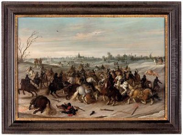 Die Schlacht Auf Der Vuchter 
Heide Zwischen Den Truppen Der Reiterfuhrer Lecherbeetje Und Breaute Oil Painting by Sebastien Vrancx